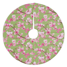 Exquisite Cherry Blossom Florals op Chartreuse Fleece Kerstboom Rok