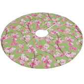 Exquisite Cherry Blossom Florals op Chartreuse Fleece Kerstboom Rok (Gekanteld)