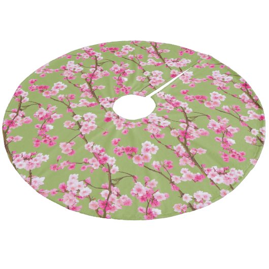 Exquisite Cherry Blossom Florals op Chartreuse Fleece Kerstboom Rok (Gekanteld)