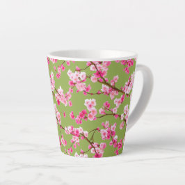Exquisite Cherry Blossom Florals op Chartreuse Latte Mok