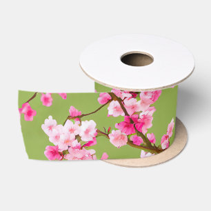 Exquisite Cherry Blossom Florals op Chartreuse Satijnen Lint