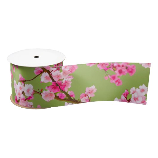 Exquisite Cherry Blossom Florals op Chartreuse Satijnen Lint (Spoel)