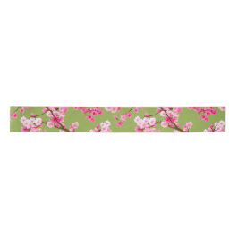 Exquisite Cherry Blossom Florals op Chartreuse Satijnen Lint