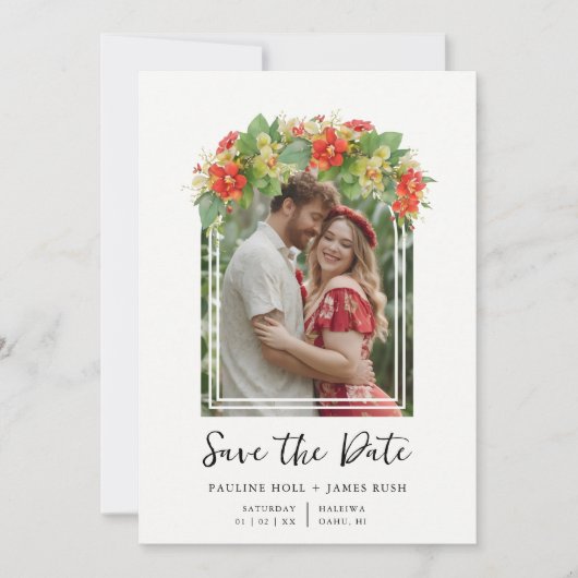 Exquisite Chic Botanical Arch Frame Photo Wedding  Save The Date (Voorkant)