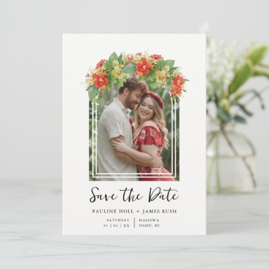 Exquisite Chic Botanical Arch Frame Photo Wedding  Save The Date (Staand voorkant)