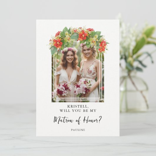 Exquisite Chic Botanical Arch Photo Matron Honor (Staand voorkant)