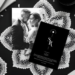 Exquisite Chic Minimalist Black Wedding Initials Bedankkaart