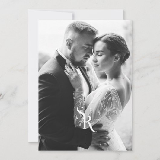 Exquisite Chic Minimalist Black Wedding Initials Bedankkaart (Achterkant)