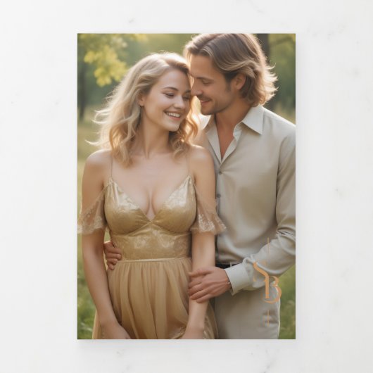 Exquisite Chic Minimalist Gold Wedding Initials Drieluik Uitnodiging (Cover)