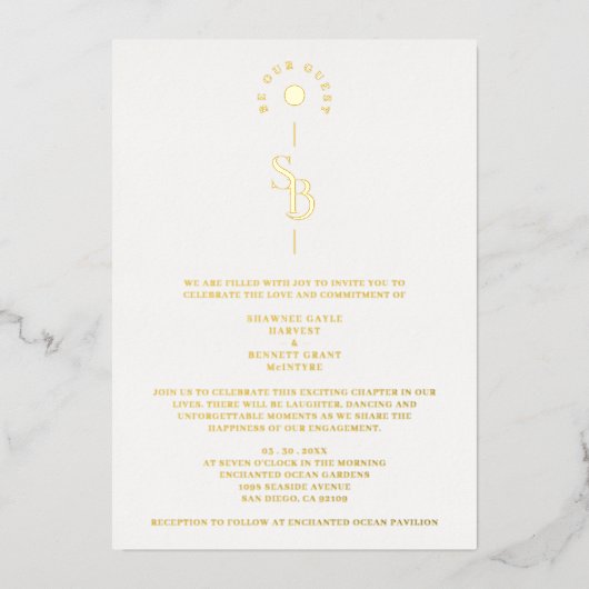 Exquisite Chic Minimalist Gold Wedding Initials  Folie Uitnodiging (Voorkant)