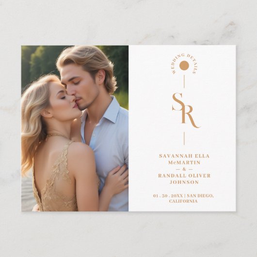 Exquisite Chic Minimalist Gold Wedding Initials Informatiekaartje (Voorkant)