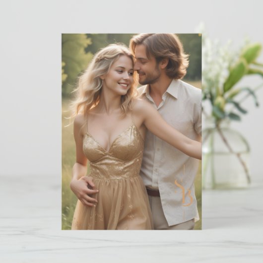 Exquisite Chic Minimalist Gold Wedding Initials Kaart (Staand voorkant)