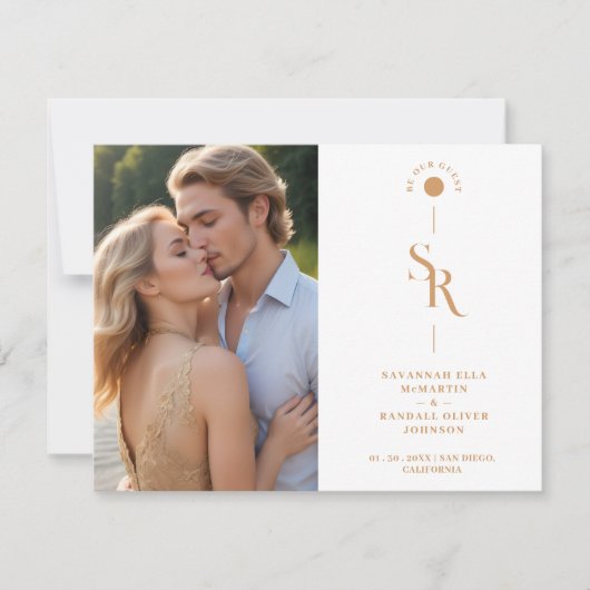 Exquisite Chic Minimalist Gold Wedding Initials RSVP Kaartje (Voorkant)