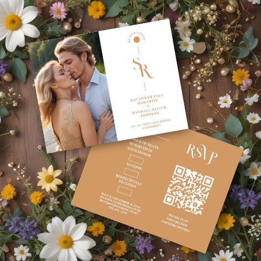 Exquisite Chic Minimalist Gold Wedding Initials RSVP Kaartje