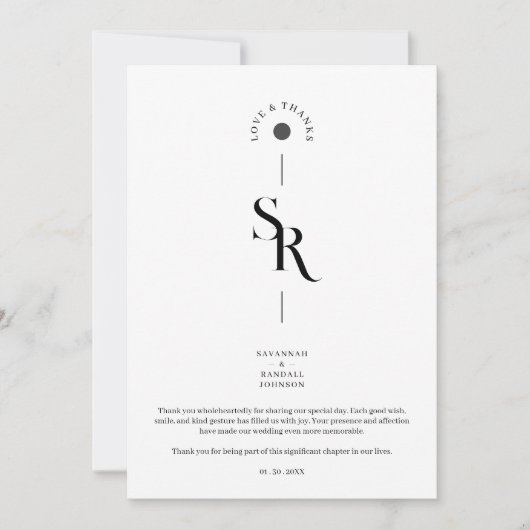 Exquisite Chic Minimalist White Wedding Initials Bedankkaart (Voorkant)