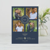 Exquisite Chic Navy Blue & Gold Initials 4 Photos  Kaart (Staand voorkant)