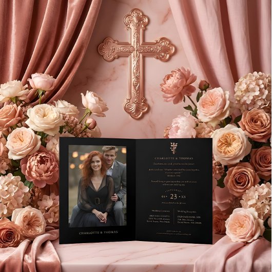 Exquisite Christian Rose Gold Cross Holy Marriage 
