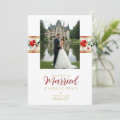 Exquisite Christmas Botanical Border Photo Wedding Feestdagenkaart (Staand voorkant)