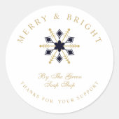 Exquisite Christmas Navy & Gold Snowflake Thanks Ronde Sticker (Voorkant)