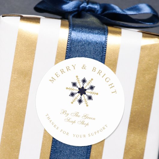 Exquisite Christmas Navy & Gold Snowflake Thanks Ronde Sticker