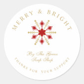 Exquisite Christmas Red & Gold Snowflake Thanks  Ronde Sticker (Voorkant)