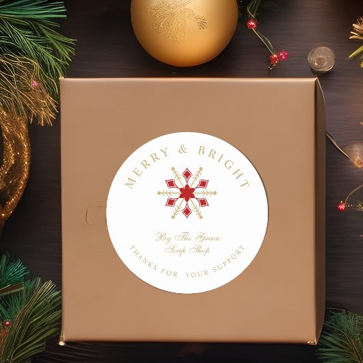 Exquisite Christmas Red & Gold Snowflake Thanks  Ronde Sticker