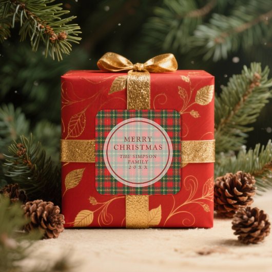Exquisite Classic Festive Christmas Red Tartan Vierkante Sticker