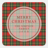 Exquisite Classic Festive Christmas Red Tartan Vierkante Sticker (Voorkant)