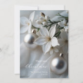 Exquisite Delicate White Flowers Silver Ornament Feestdagenkaart (Voorkant)