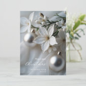 Exquisite Delicate White Flowers Silver Ornament Feestdagenkaart (Staand voorkant)