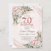Exquisite Dusty Pink Greenery Floral 70th Birthday Kaart (Voorkant)