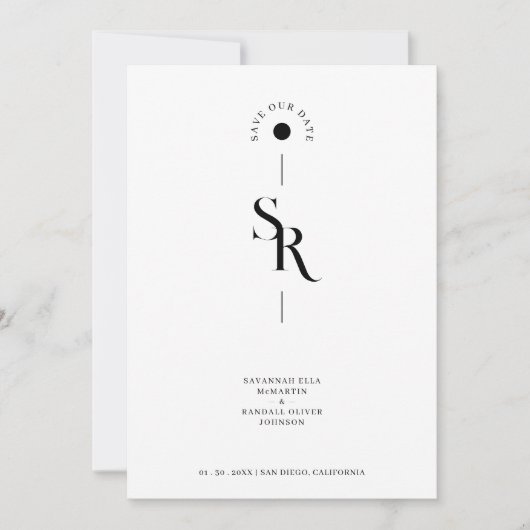 Exquisite Elegant Minimalist Black & White Wedding Save The Date (Voorkant)