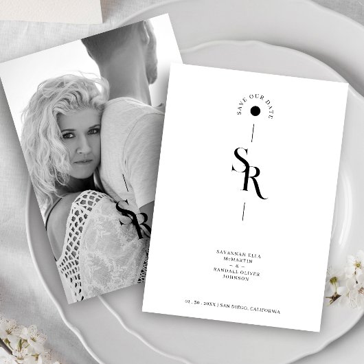 Exquisite Elegant Minimalist Black & White Wedding Save The Date