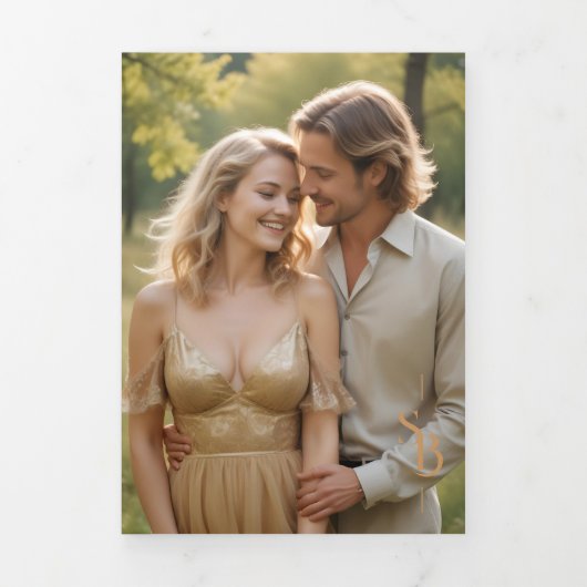 Exquisite Elegant Minimalist Gold Wedding Initials Drieluik Uitnodiging (Cover)