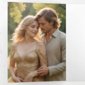 Exquisite Elegant Minimalist Gold Wedding Initials Drieluik Uitnodiging (Binnenzijde eerst)