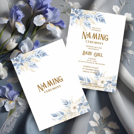 Exquisite Floral Branches in Blue Naming Ceremony Kaart