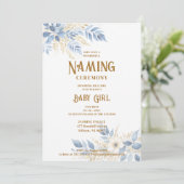 Exquisite Floral Branches in Blue Naming Ceremony Kaart (Staand voorkant)