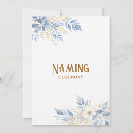 Exquisite Floral Branches in Blue Naming Ceremony Kaart (Achterkant)