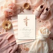 Exquisite Floral Glitter Cross Romantic Rose Gold Kaart
