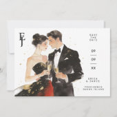 Exquisite Glamorous Black & Gold Couple Wedding Save The Date (Voorkant)