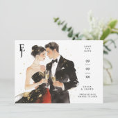 Exquisite Glamorous Black & Gold Couple Wedding Save The Date (Staand voorkant)