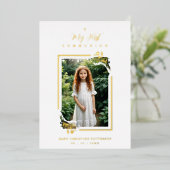 Exquisite Gold Botanical Frame First Communion Folie Uitnodiging (Staand Voorkant)