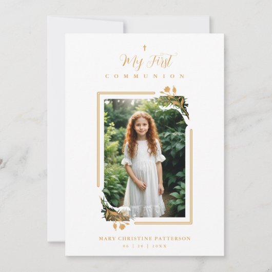 Exquisite Gold Botanical Frame First Communion Kaart (Voorkant)