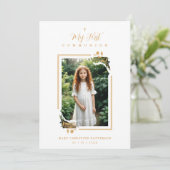 Exquisite Gold Botanical Frame First Communion Kaart (Staand voorkant)
