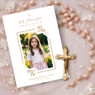 Exquisite Gold Floral Botanical Frame Communion Kaart