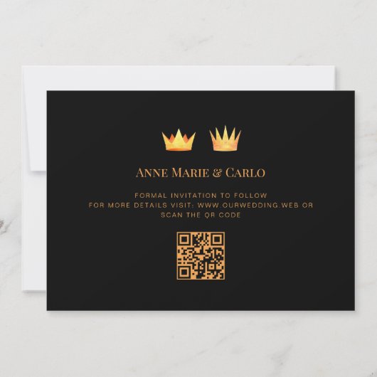 Exquisite Golden Effect Queen & King Royal Crowns Save The Date (Achterkant)