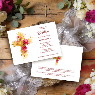 Exquisite Golden Glitter Floral Cross Baptism Kaart