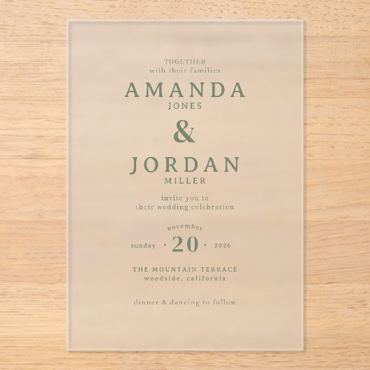 Exquisite Green Calligraphy Acryl Uitnodigingen (Voorkant)