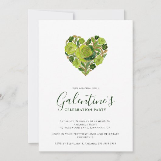 Exquisite Green Floral Heart Galentine's Day Kaart (Voorkant)