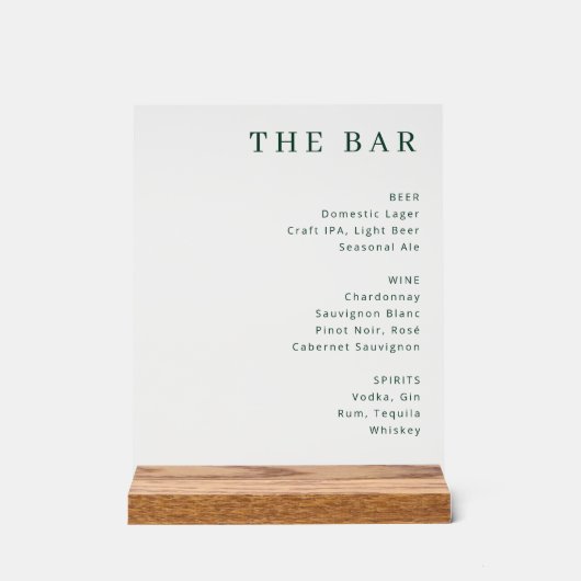 Exquisite Green Text Bar Menu Acryl Bord (Voorkant)